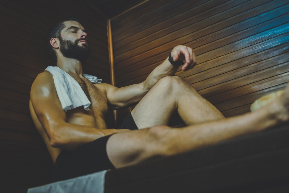 Beautiful,Healthy,Boy,Relaxing,In,A,Wooden,Sauna.,Young,Bearded
